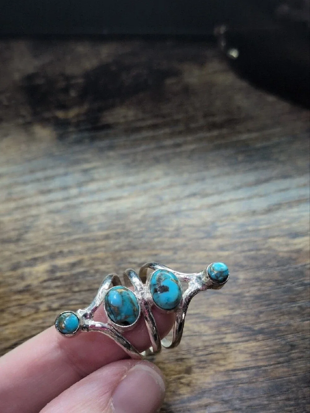 Sterling Silver Turquoise Triple Stone Ring - Blue